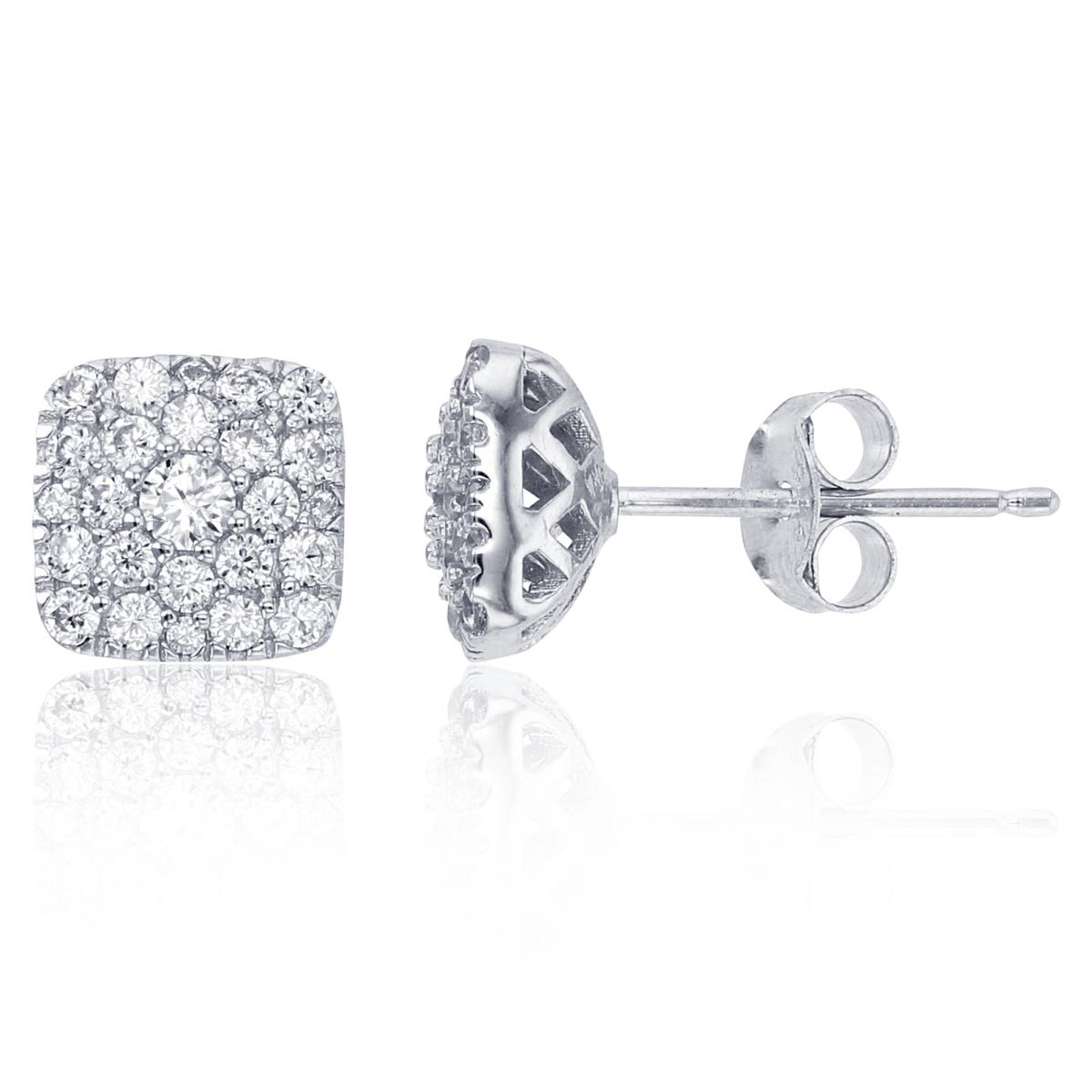 Sterling Silver Rhodium Rnd CZ Pave Cushion Studs