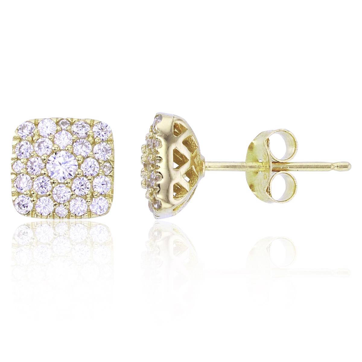 Sterling Silver+1Micron Yellow Gold Rnd CZ Pave Cushion Studs