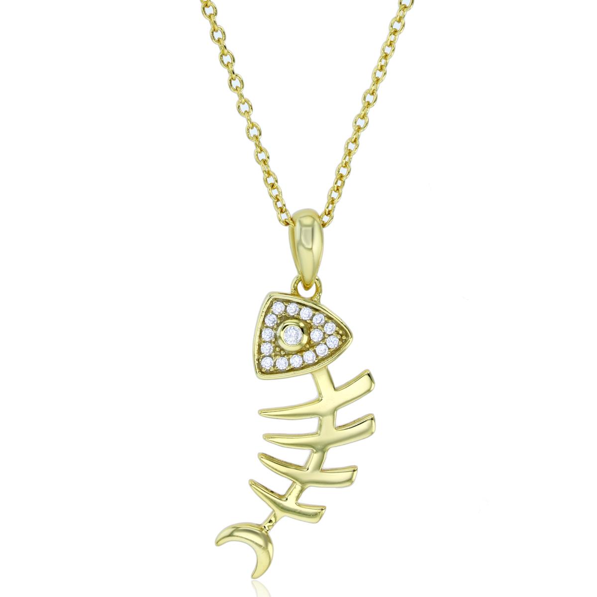 Sterling Silver Yellow Fishbone 16"+2" Necklace