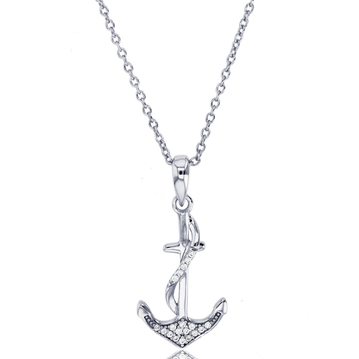 Sterling Silver Rhodium Anchor 16"+2" Necklace