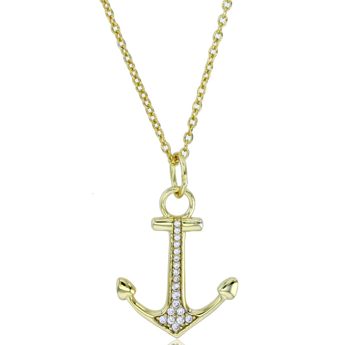 Sterling Silver Yellow Paved Anchor 16"+2" Necklace