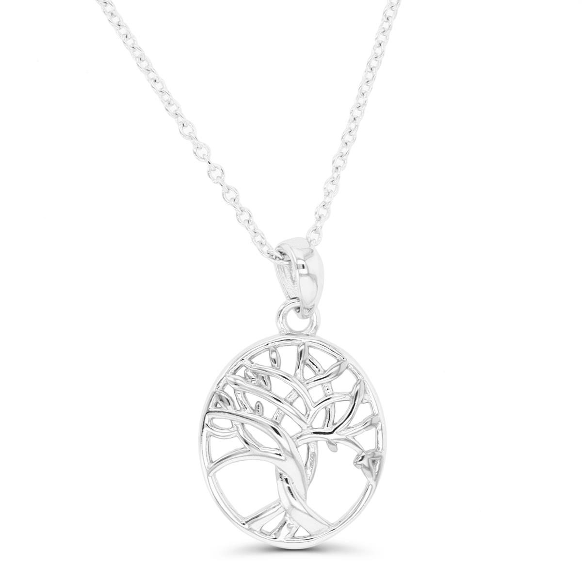 Sterling Silver Rhodium Polished Tree Of Life 16"+2" Necklace