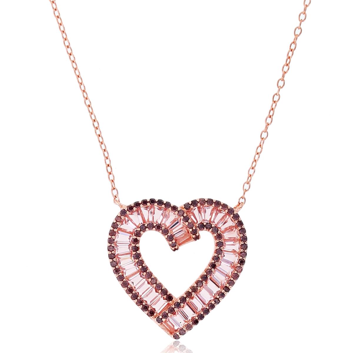 Sterling Silver Rose Rnd Brown & SB/TB Morganite CZ Channel Heart 18"Necklace
