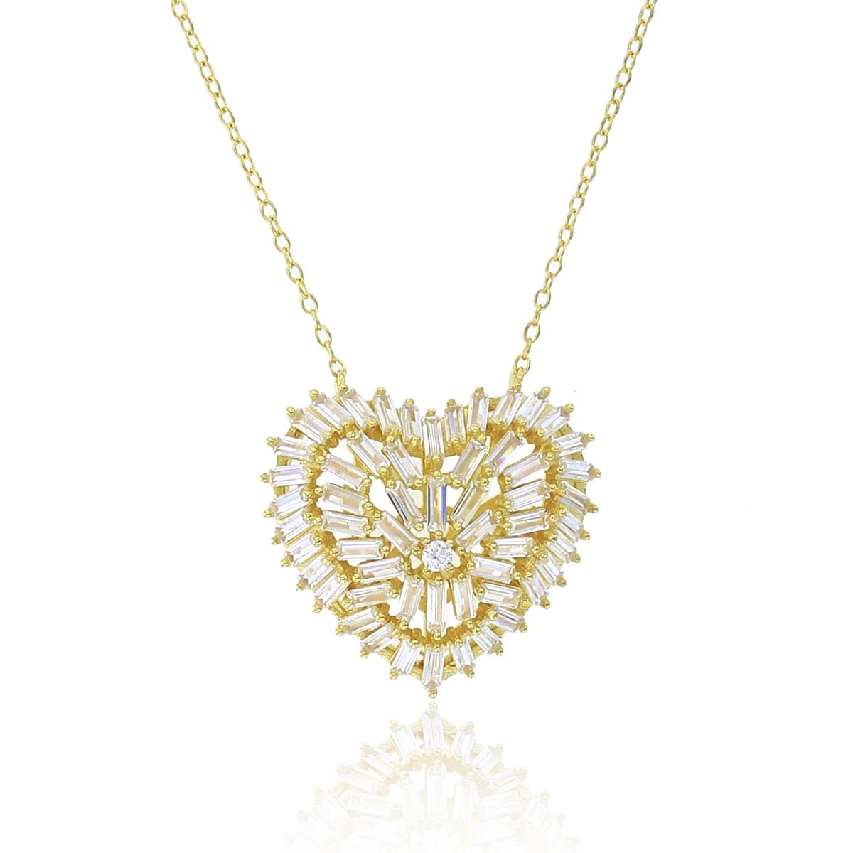 Sterling Silver+1Micron Yellow Gold SB & Rnd White CZ Puffy Scattered Heart 18"Necklace
