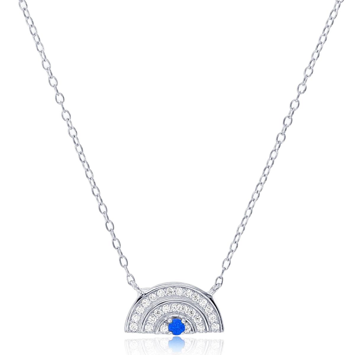 Sterling Silver Rhodium Rnd White & #113 Blue Spinel CZ Half Circle 18"Necklace
