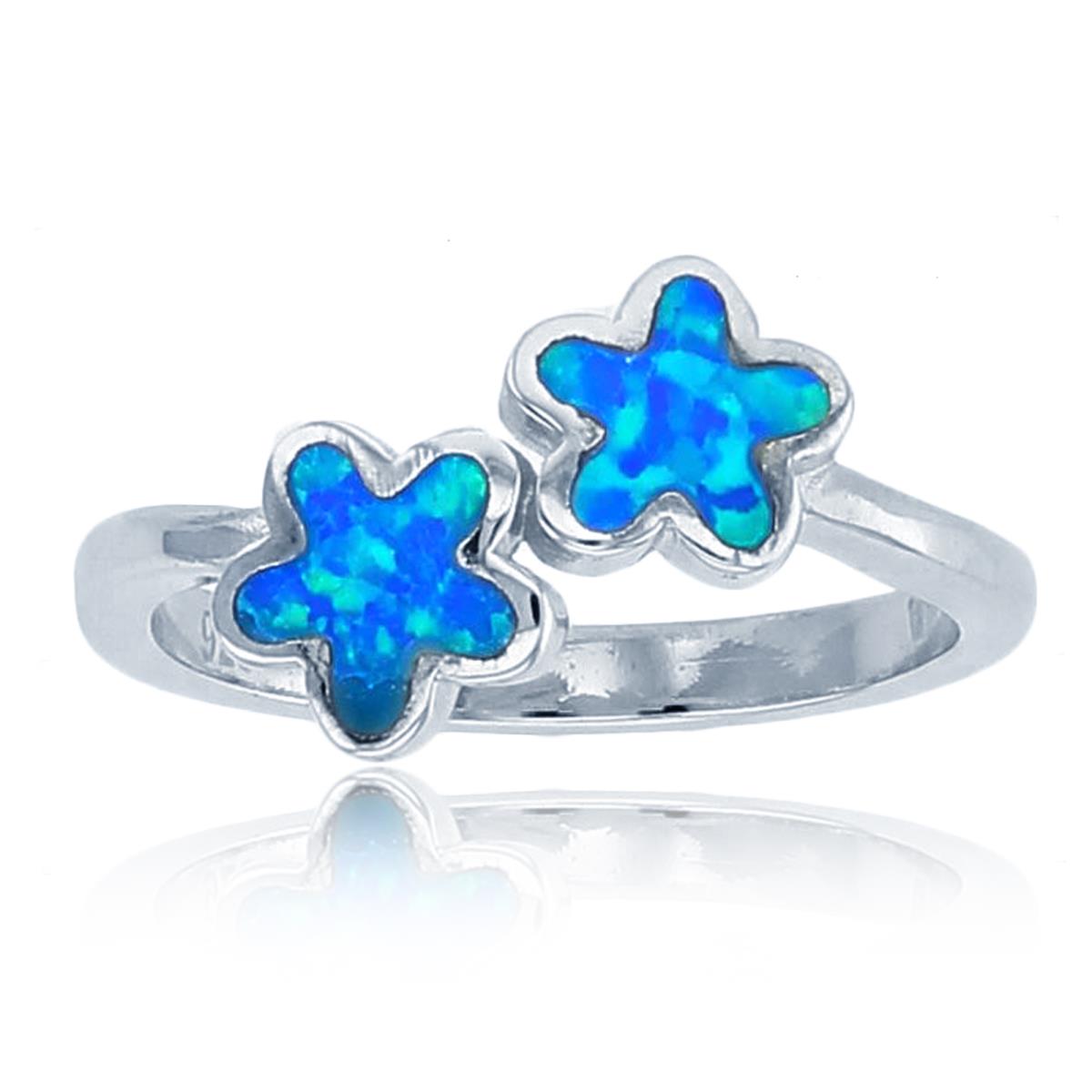 Sterling Silver Rhodium Inlay Cr Opal Double Flower Fashion Ring