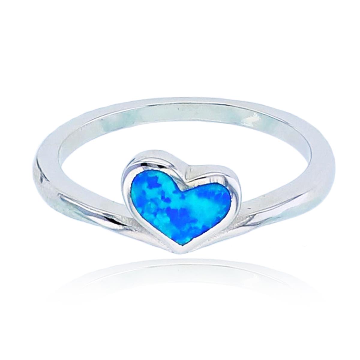 Sterling Silver Rhodium Inlay Cr Opal Heart Fashion Ring