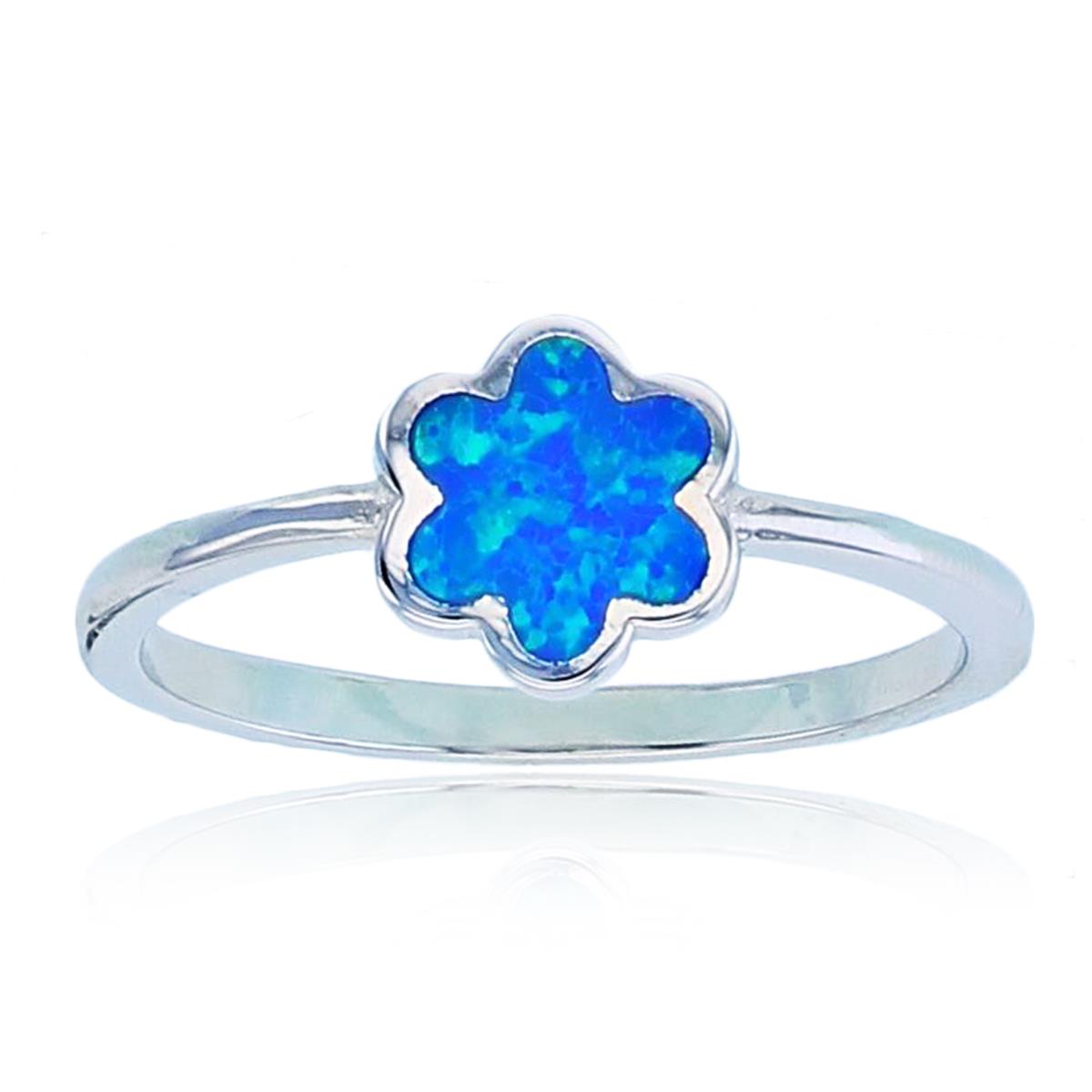 Sterling Silver Rhodium Inlay Cr Opal Flower Fashion Ring