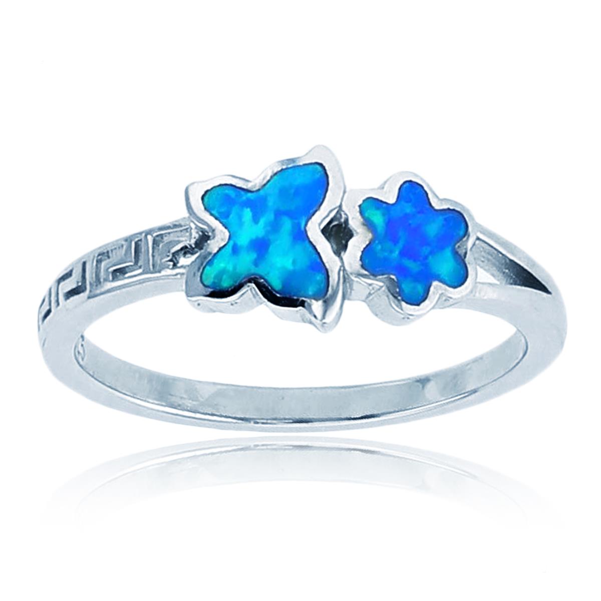 Sterling Silver Rhodium Inlay Cr Opal Butterfly/Flower Ring