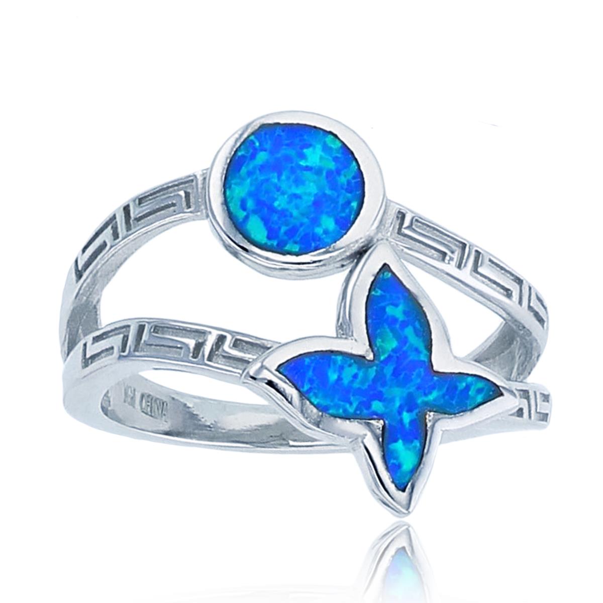 Sterling Silver Rhodium Inlay Cr Opal Butterly/Round Split Fashion Ring