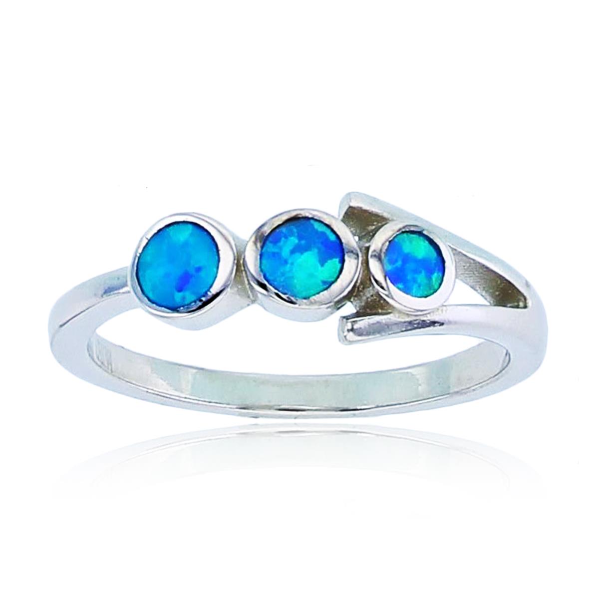 Sterling Silver Rhodium Inlay Cr Opal Triple Circles Fashion Ring