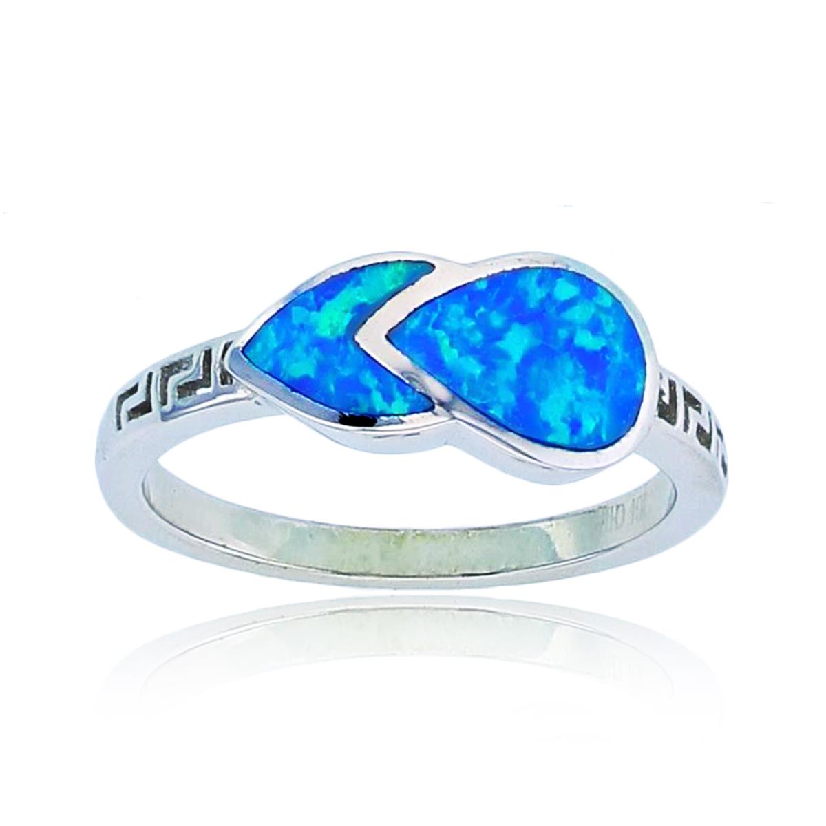 Sterling Silver Rhodium Inlay Cr Opal Overlapping Leaves Fashion Ring