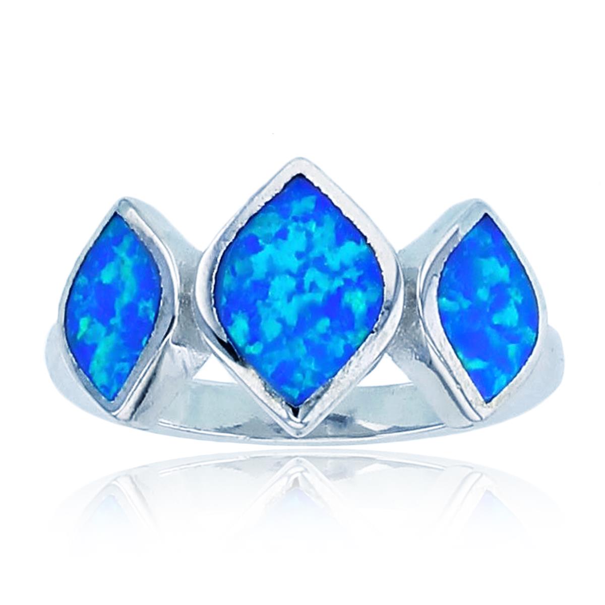 Sterling Silver Rhodium Inlay Cr Opal Triple Marquise Shape Fashion Ring