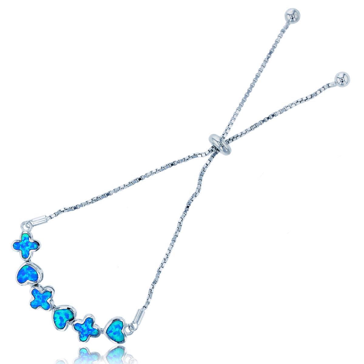 Sterling Silver Rhodium Inlay Cr Opal Heart/Clover Adjustable Bracelet