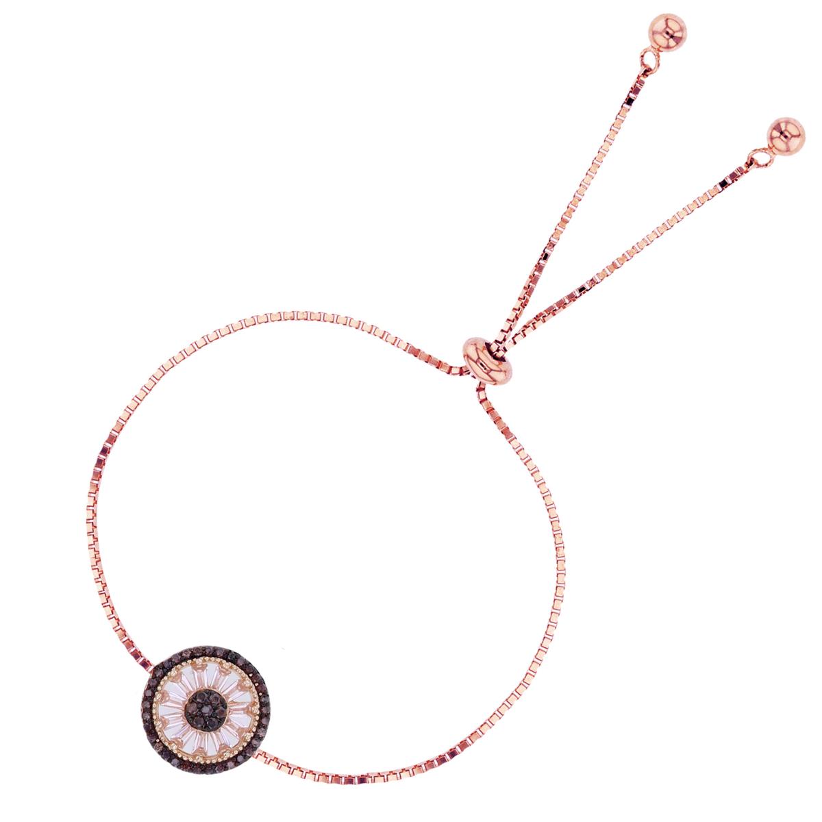 Sterling Silver+1Micron Rose Gold Rnd Brown & TB Morganite CZ "Wheel" Adjustable Bolo Bracelet