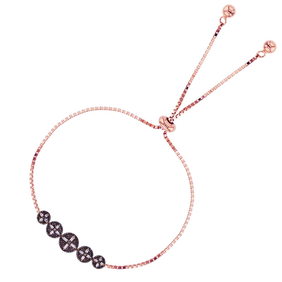 Sterling Silver+1Micron Rose Gold Rnd Coffee & SB Morganite CZ Graduated Circles Adjustable Bolo Bracelet