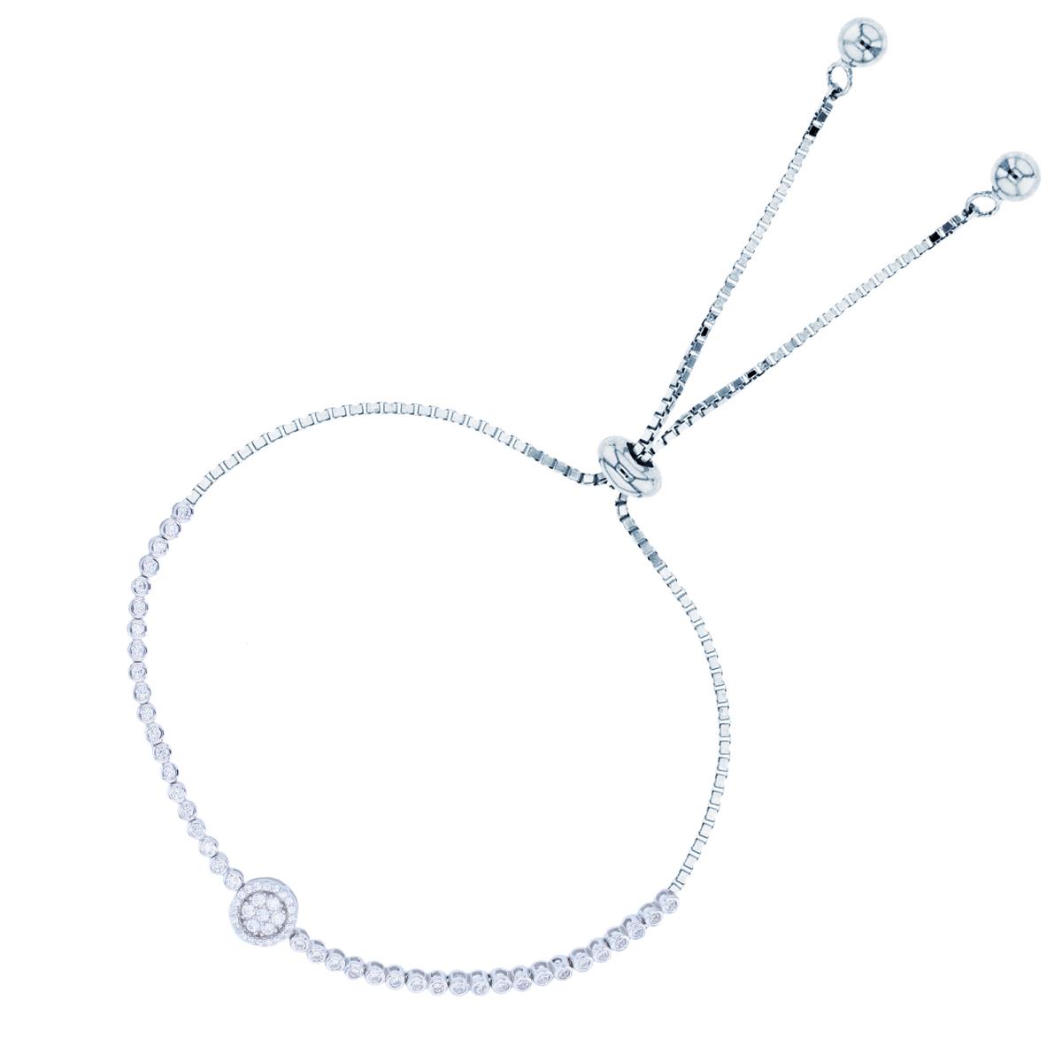 Sterling Silver Rhodium Rnd White CZ Circle Flexy Adjustable Bolo Bracelet