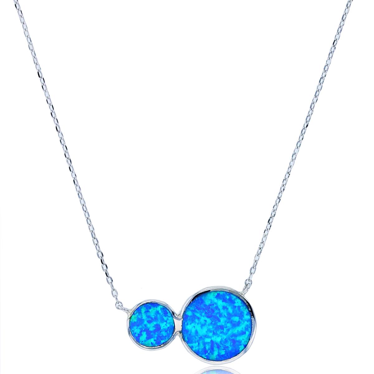 Sterling Silver Rhodium Inlay Cr Opal Double Circles 17.5"+2" Necklace
