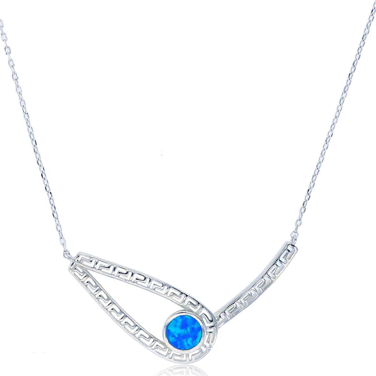 Sterling Silver Rhodium Inlay Cr Opal Greek Key "V" 17.5"+2" Necklace