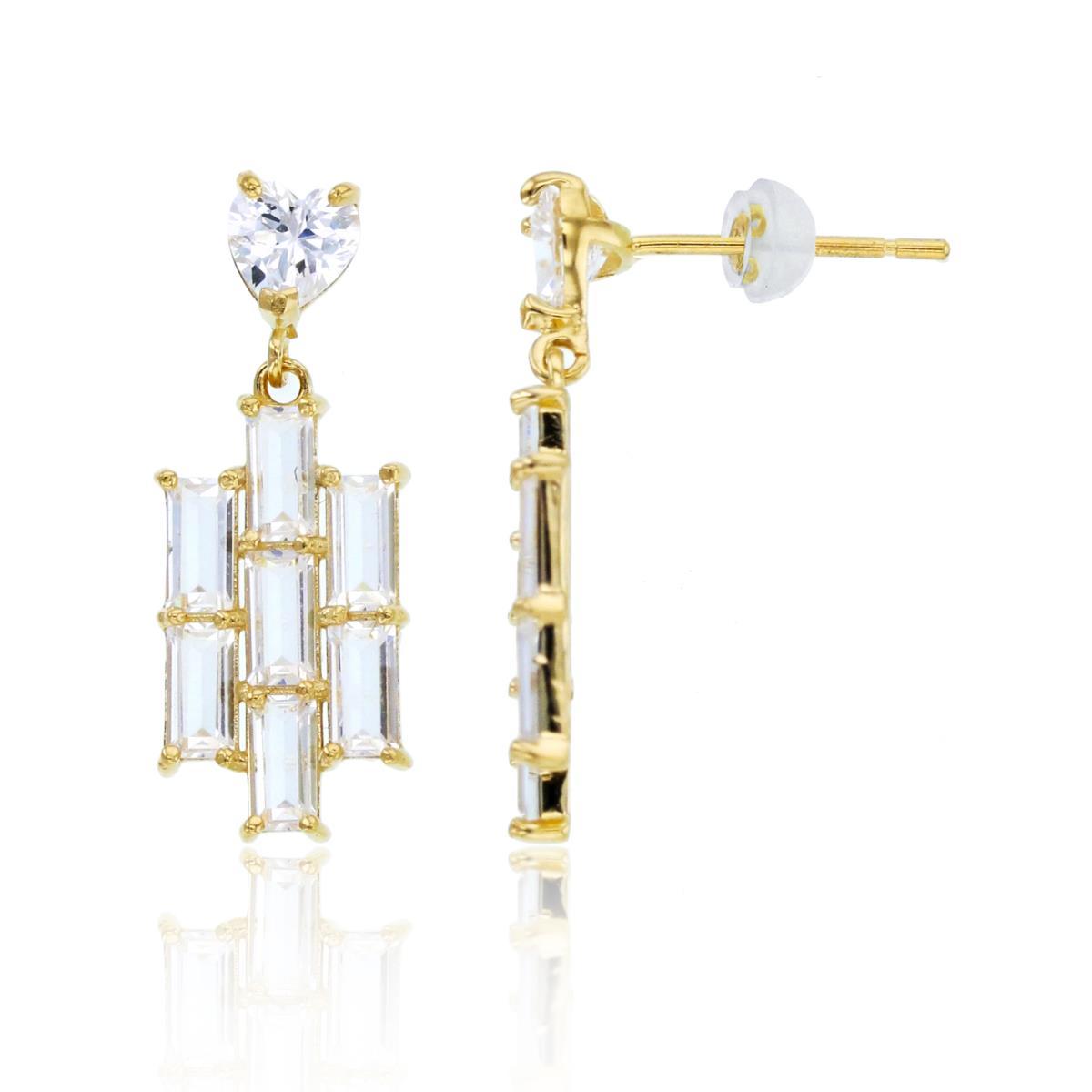 10K Yellow Gold HS & SB CZ Chandelier Earrings with Silicone Backs