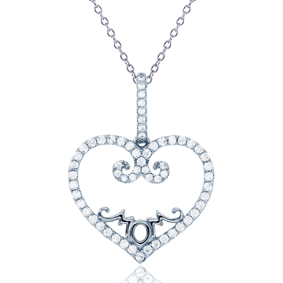 Sterling Silver Rhodium Rnd White CZ Open Heart "Mom"18"Necklace