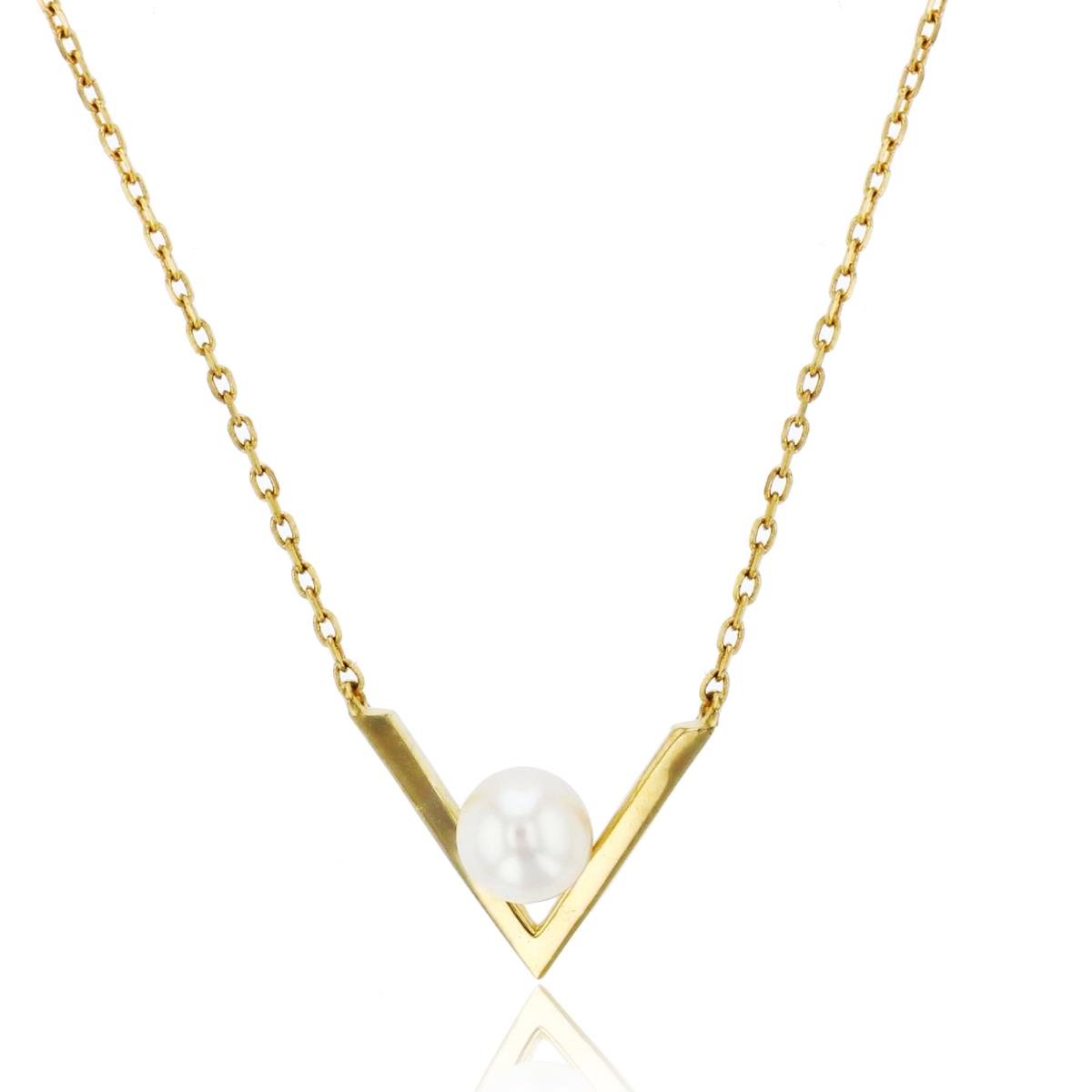 10K Yellow Gold 4mm Fresh Water Pearl in "V" 18+2"ext Necklace