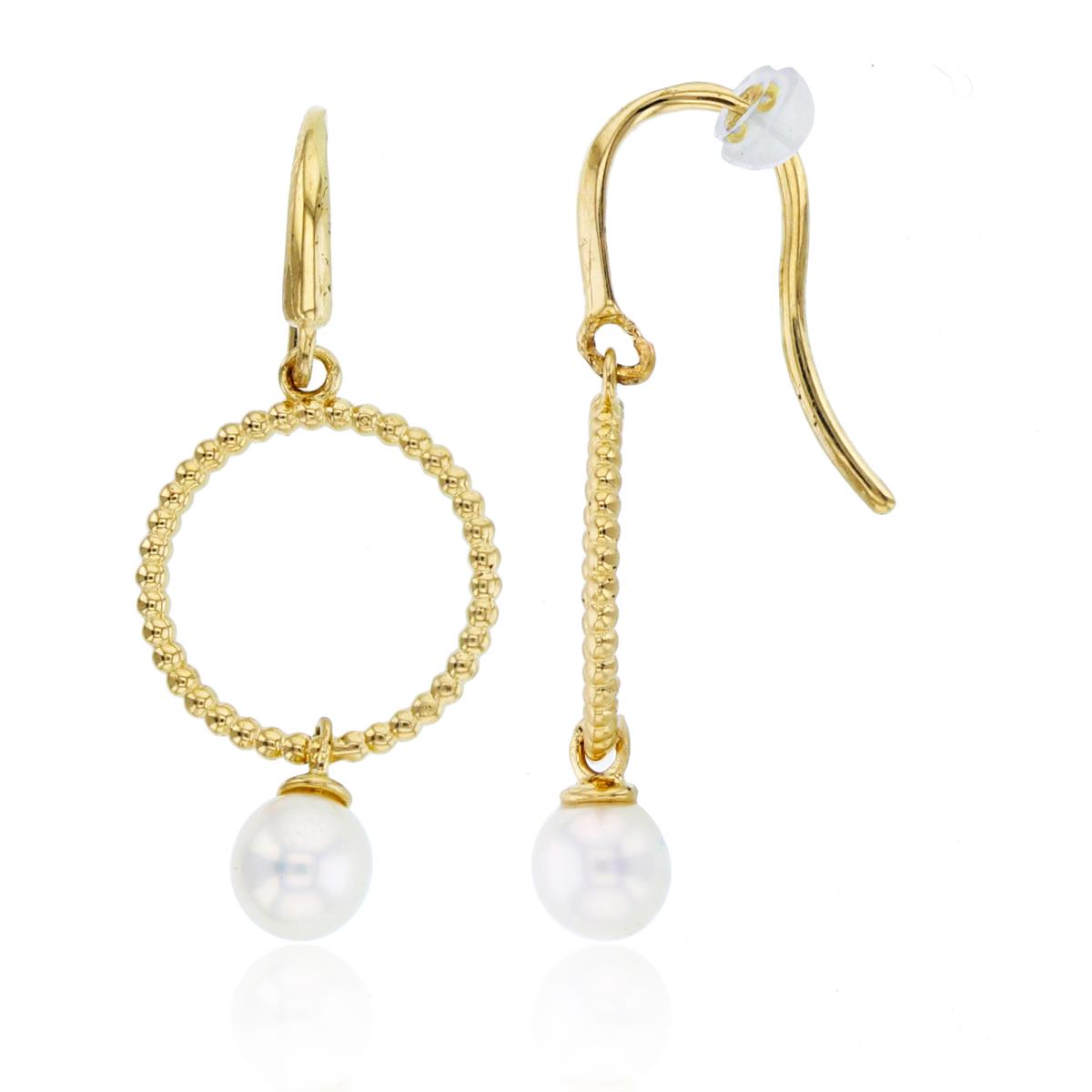 10K Yellow Gold 4mm Fresh Water Pearl in Open Spring Circle Dangling Earring
