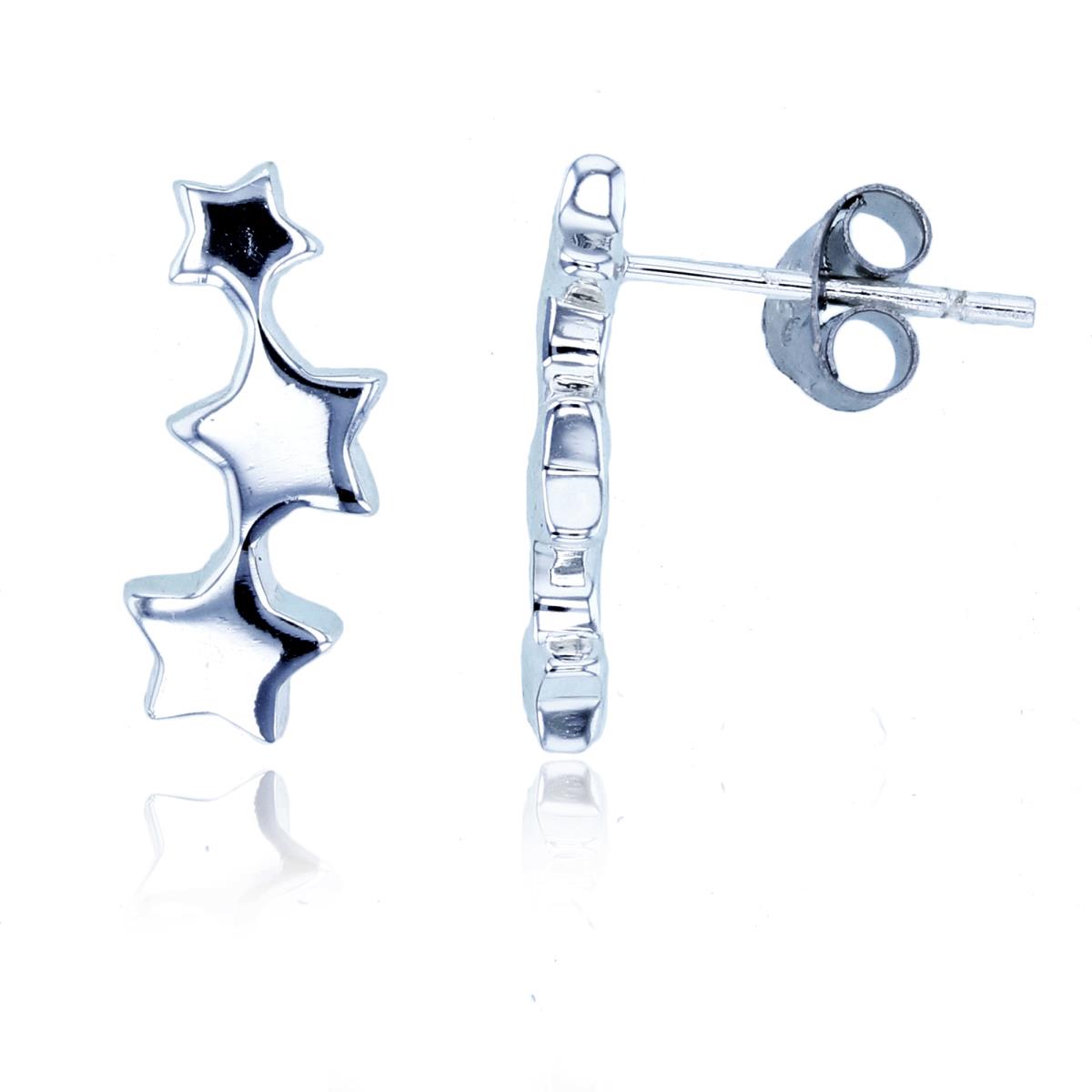 Sterling Silver Silver Plated E-Coated Triple Star Ear Crawler
