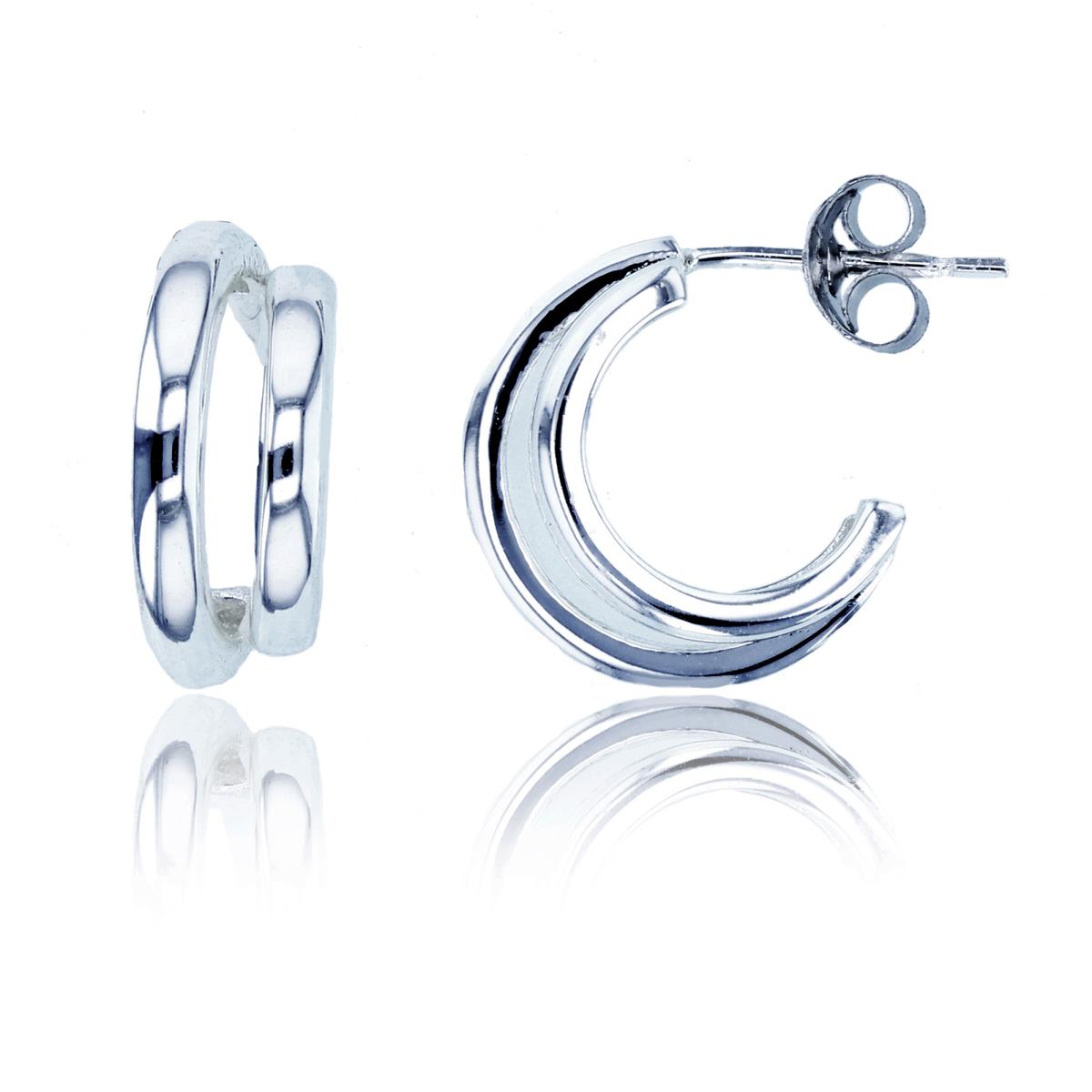 Sterling Silver Silver Plated E-Coated Polished Double Half Hoop Earring