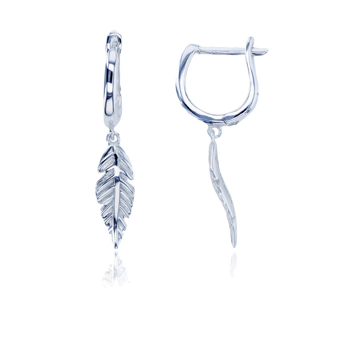 Sterling Silver Silver Plated E-Coated Dangling Leaf Latchback Earring