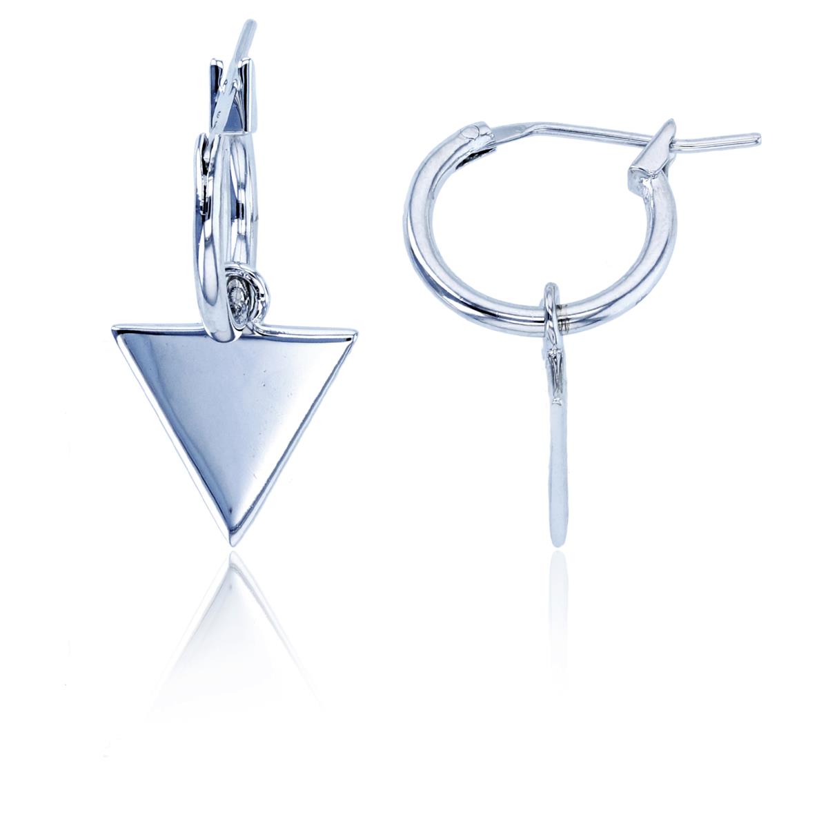 Sterling Silver Silver Plated E-Coated Dangling Triangle Hoop Earring