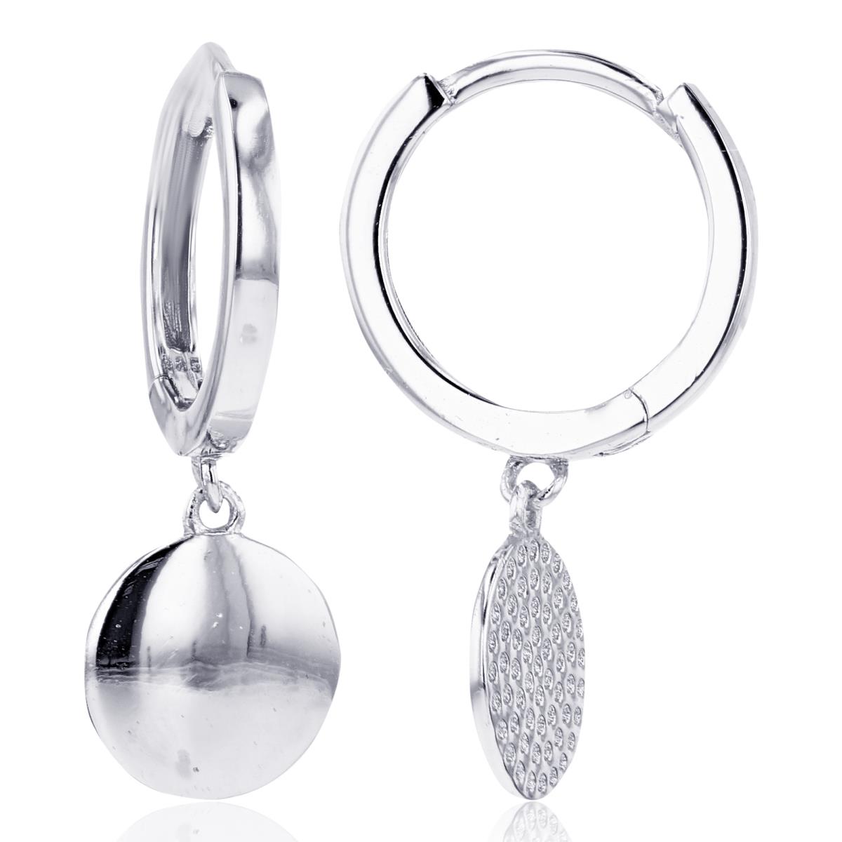 Sterling Silver Silver Plated E-Coated Dangling Circle Huggie Earring