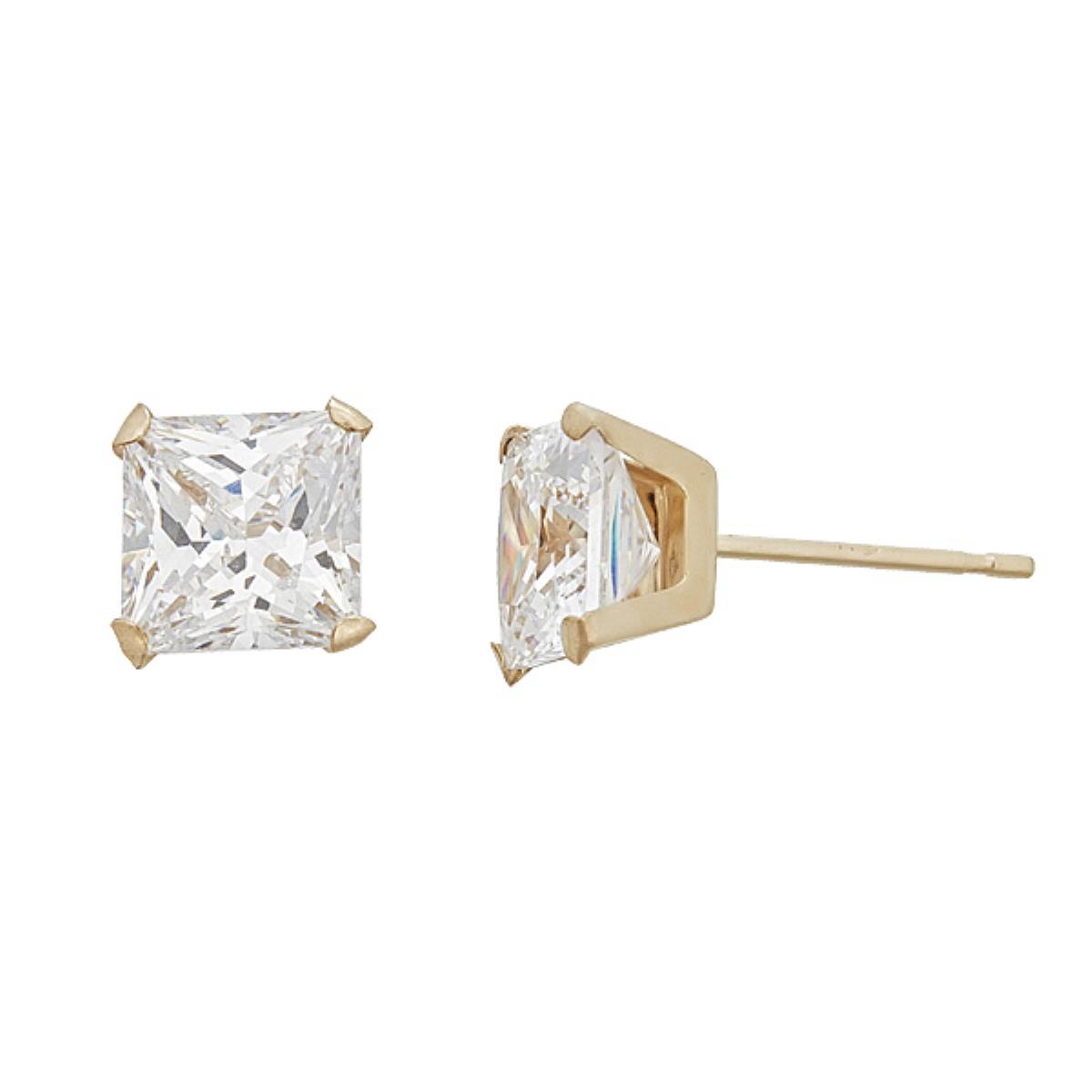 10K White Gold 6x6 Square Solitaire Stud Earring
