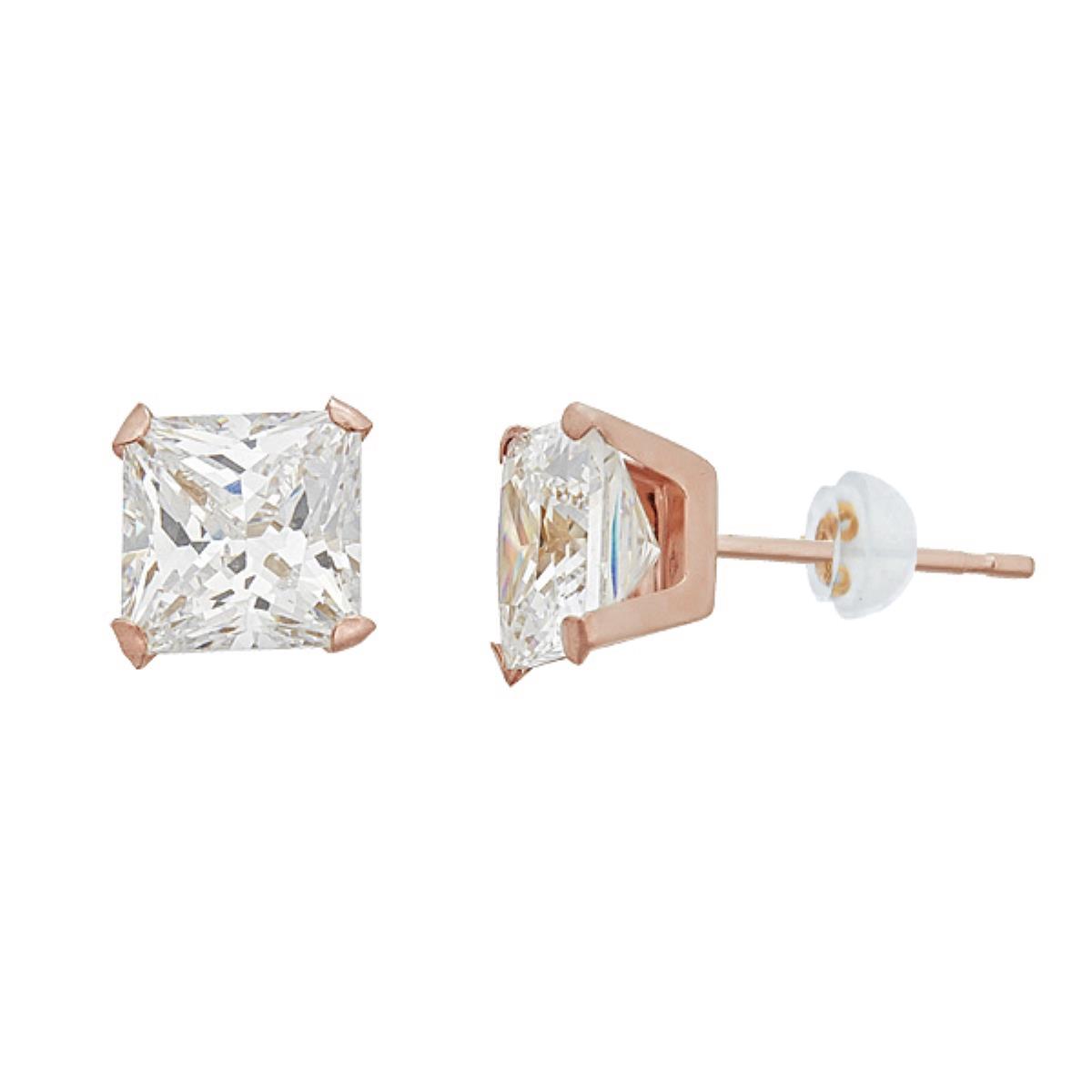 10K Rose Gold 6x6 Square Solitaire Stud & Silicone Bubble Back