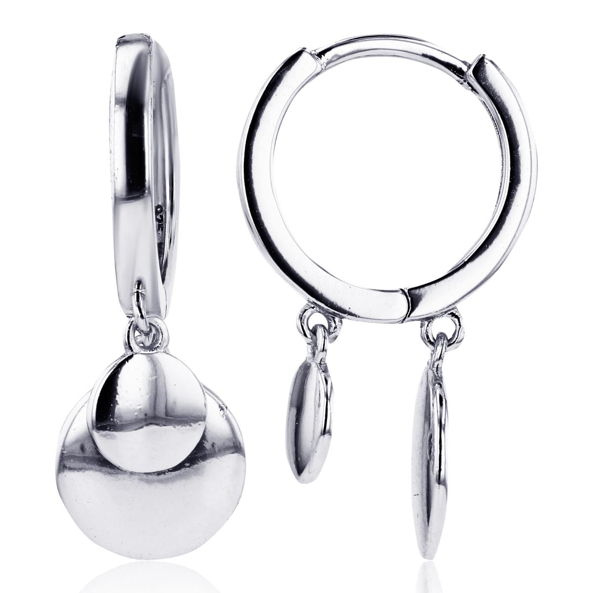 Sterling Silver Silver Plated E-Coated Dangling Circles Huggie Earring