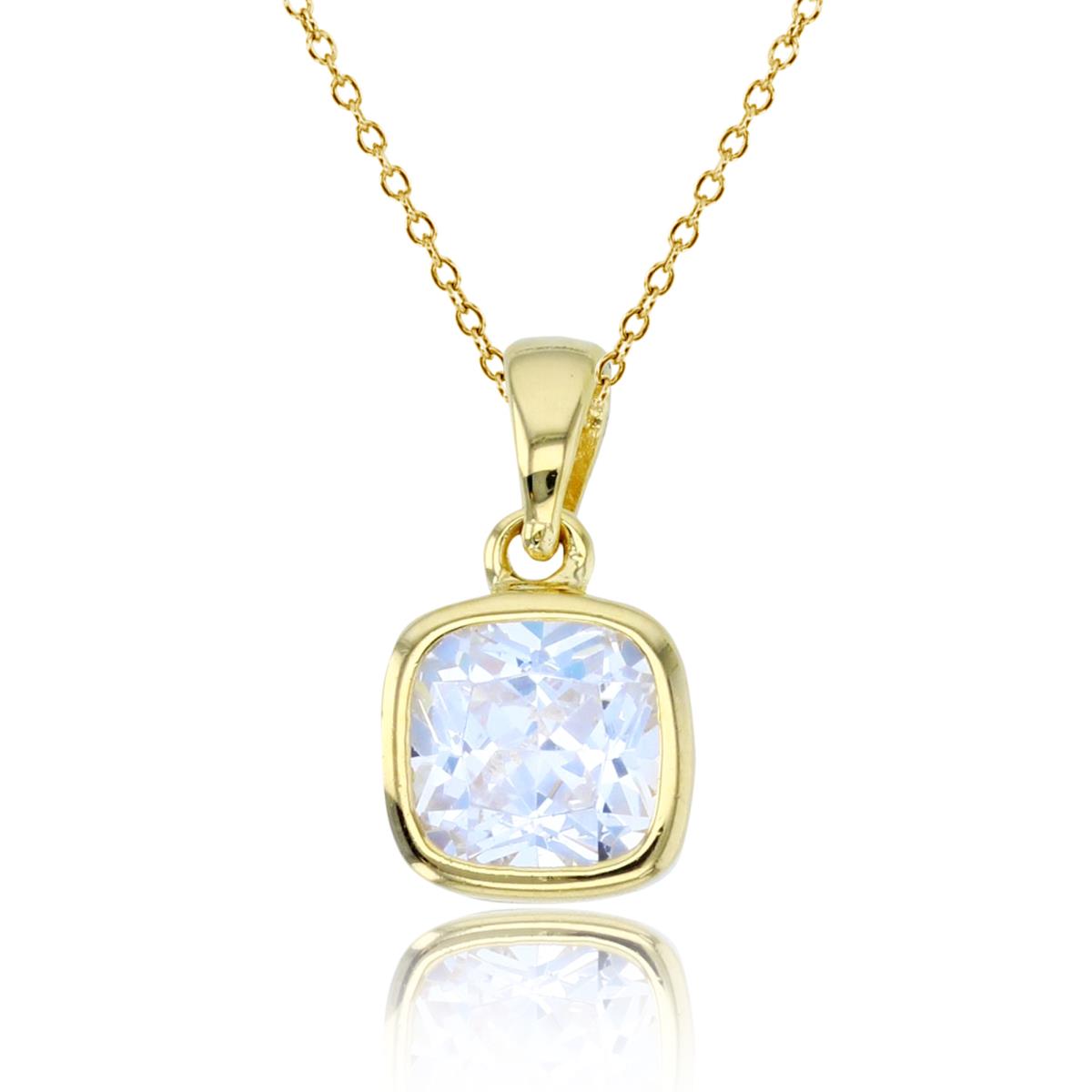 Sterling Silver Yellow 6mm Cushion CZ Bezel 18"Necklace