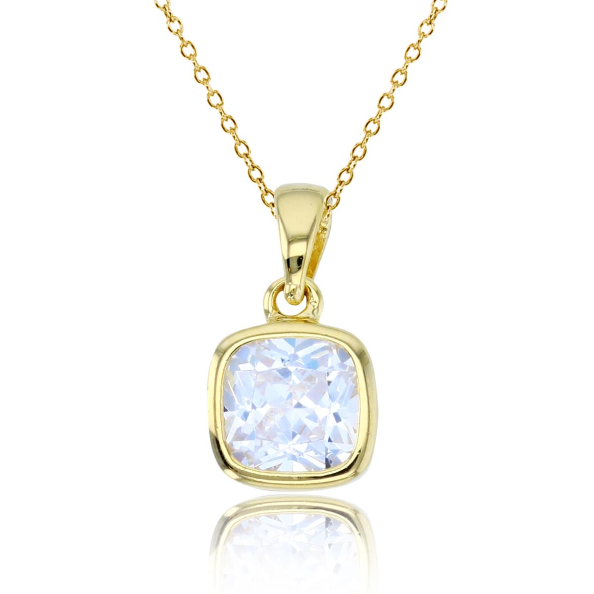Sterling Silver+1Micron Yellow Gold 6mm Cushion CZ Bezel 18"Necklace