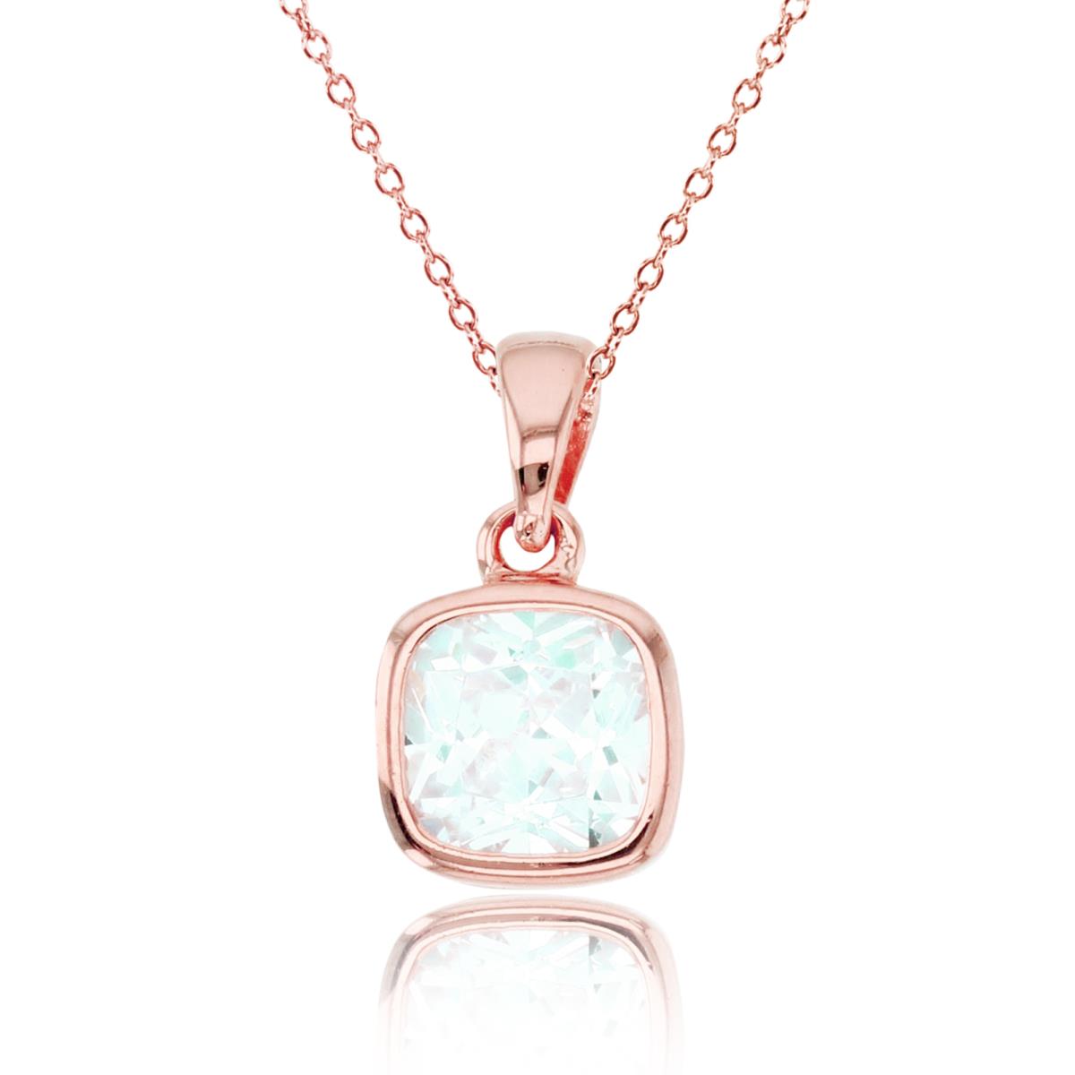Sterling Silver+1Micron Rose Gold 6mm Cushion CZ Bezel 18"Necklace