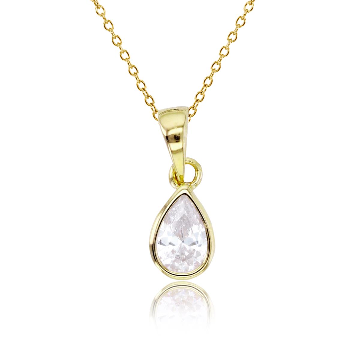 Sterling Silver+1Micron Yellow Gold 6x4mm PS CZ Bezel Pear-shape 18"Necklace