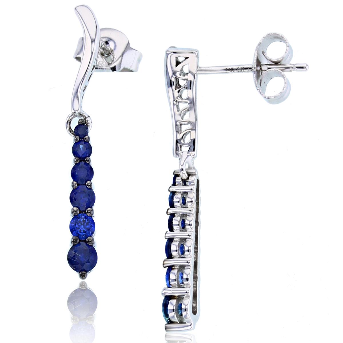 10K White Gold & Rd Ct. Cr. Blue Sapphire Graduated Bar Dangling Earrings
