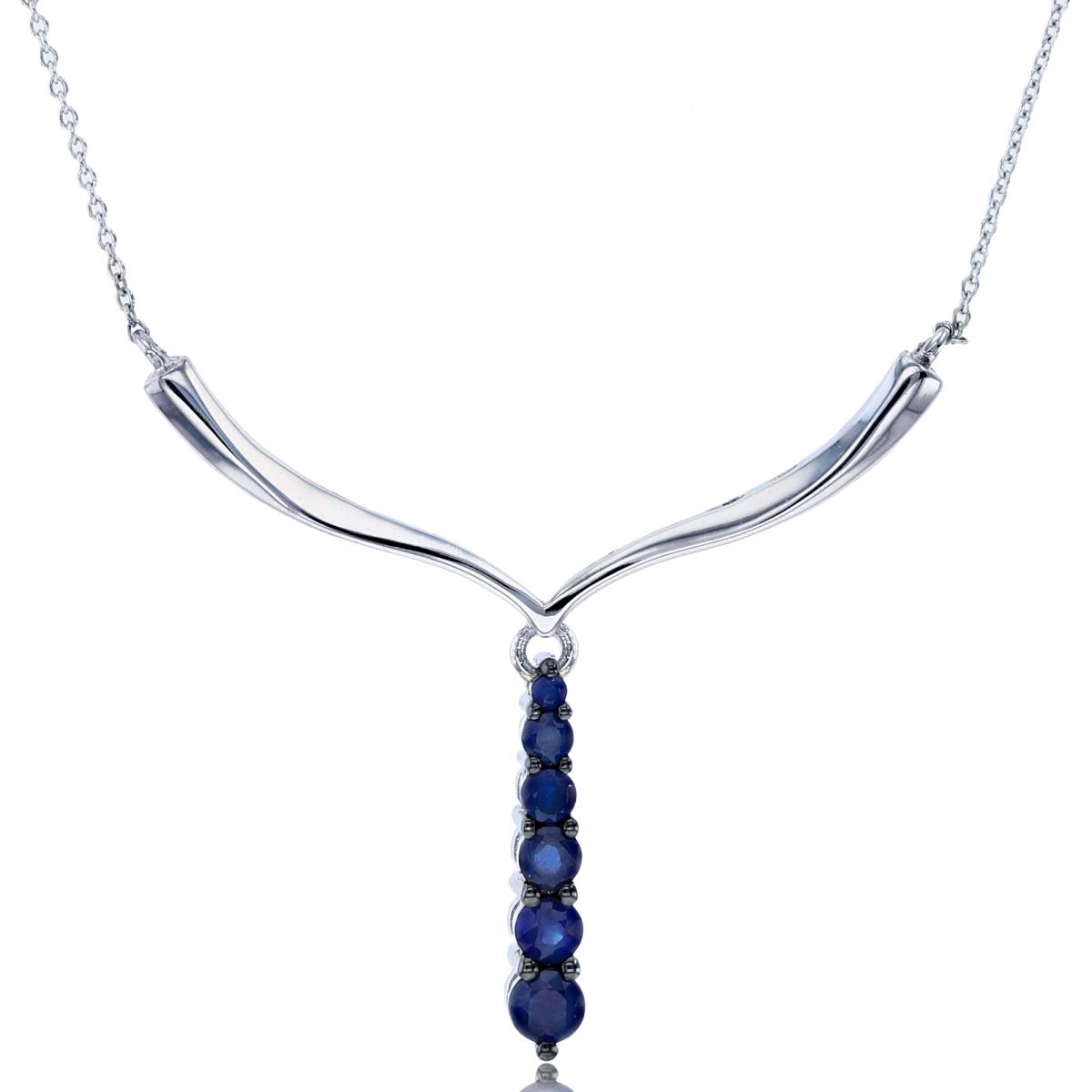 10K Gold White & Ct. Rd Blue Sapphire Graduated Bar "Y"18"Necklace