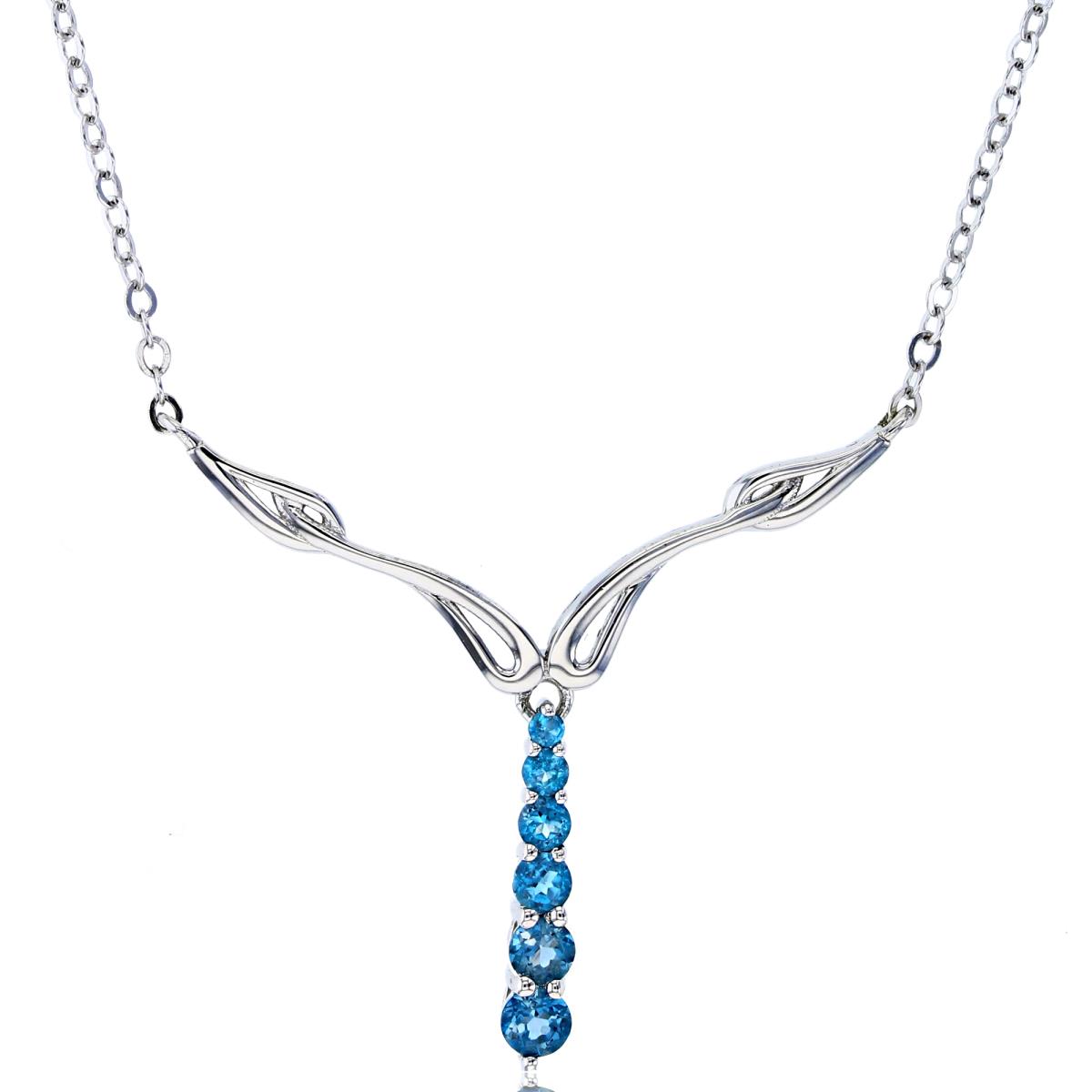 10K Wite Gold & Graduated Rd London Blue Topaz Bar Y-Necklace