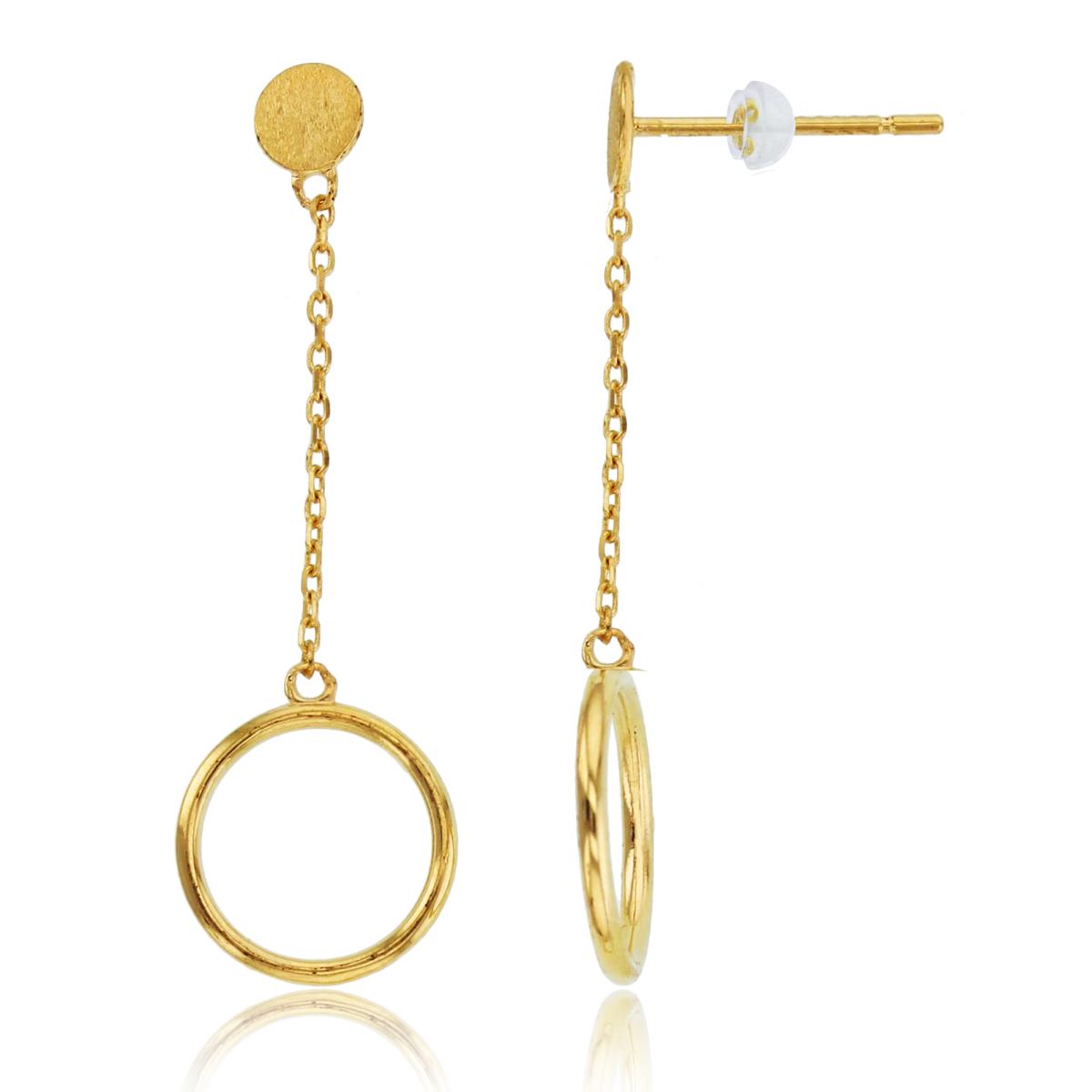 10K Yellow Gold Open Circle Dangling on Chain Earrings with Silicone Backs