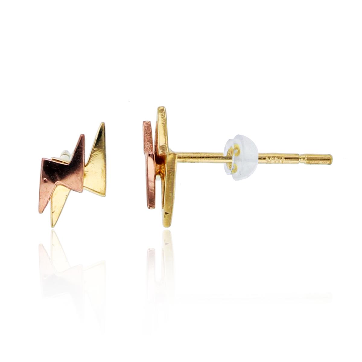 10K Two-Tone Gold High Polished Split "Zigzag"Studs with Silicone Backs