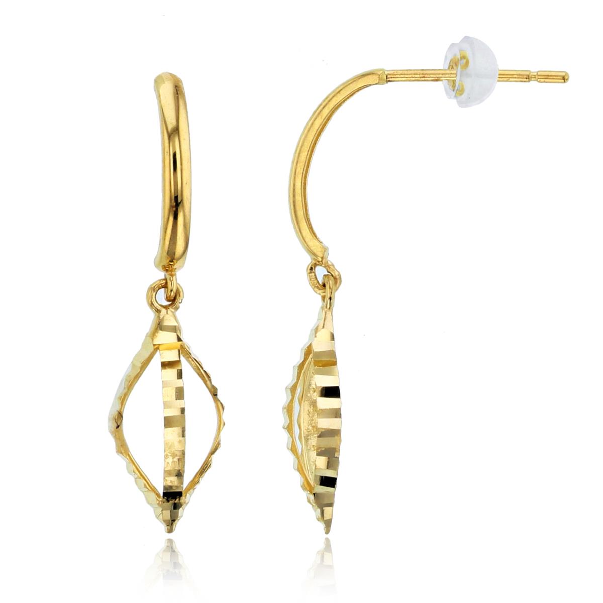 10K Yellow Gold DC Open MQ-shape  Dangling Earrings with Silicone Backs