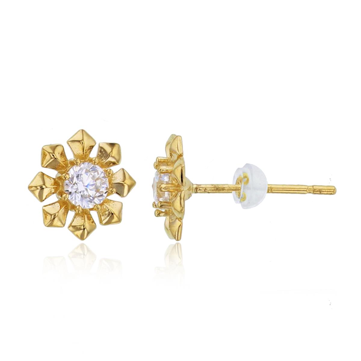 10K Yellow Gold 3mm Rnd CZ Flower Studs with Silicone Backs