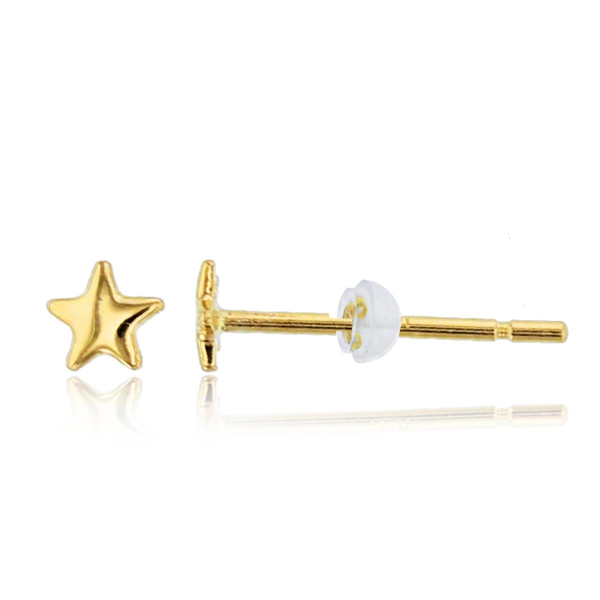 10K Yellow Gold 3mm High Polished Star Studs with Silicone Backs