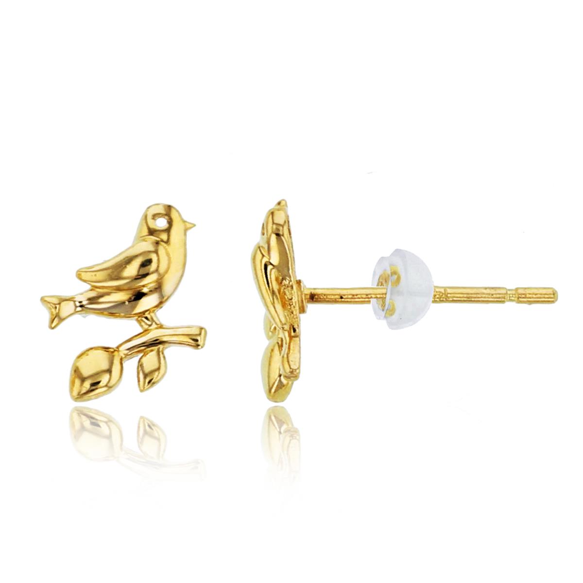 10K Yellow Gold High Polished Bird Studs with Silicone Backs