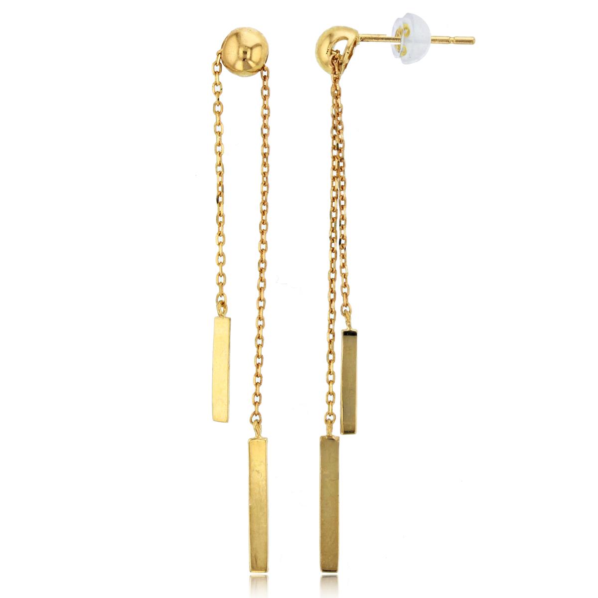 10K Yellow Gold High Polished Bars Dangling on Chain Earring with Silicone Back