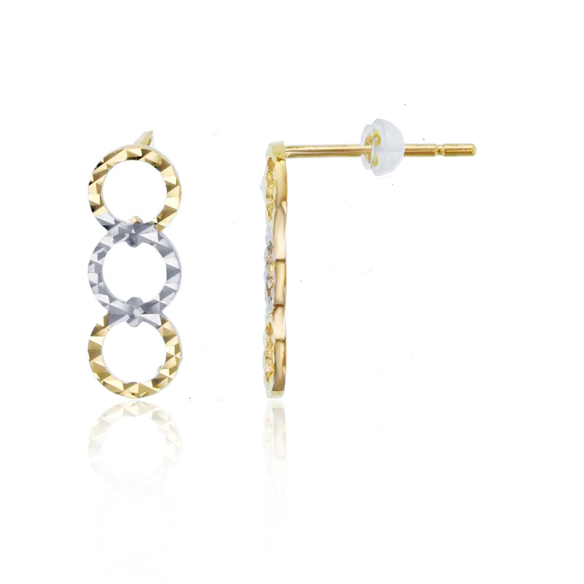 10K Two-Tone Gold Diamond Cut 3-Split Circled Studs with Silicon Backs